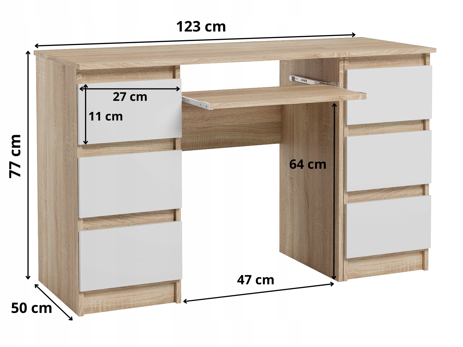 Biurko Komputerowe Młodzieżowe Dla Dziecka Dąb Sonoma Biały Mat