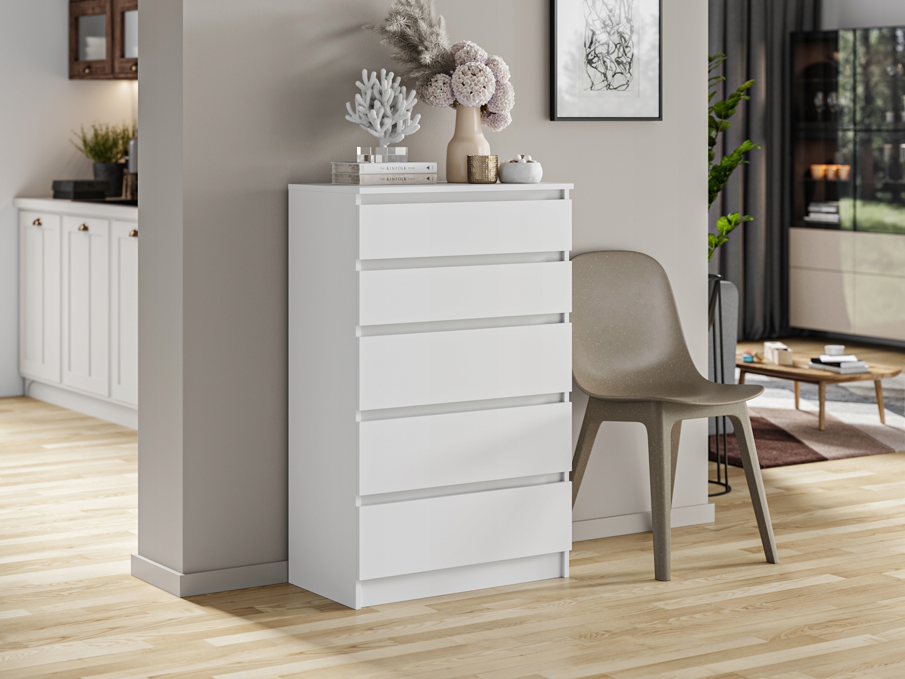 Komoda Szafka 5 Szuflad Do Sypialni Pari 70 x 40 x 112 CM Biały Mat