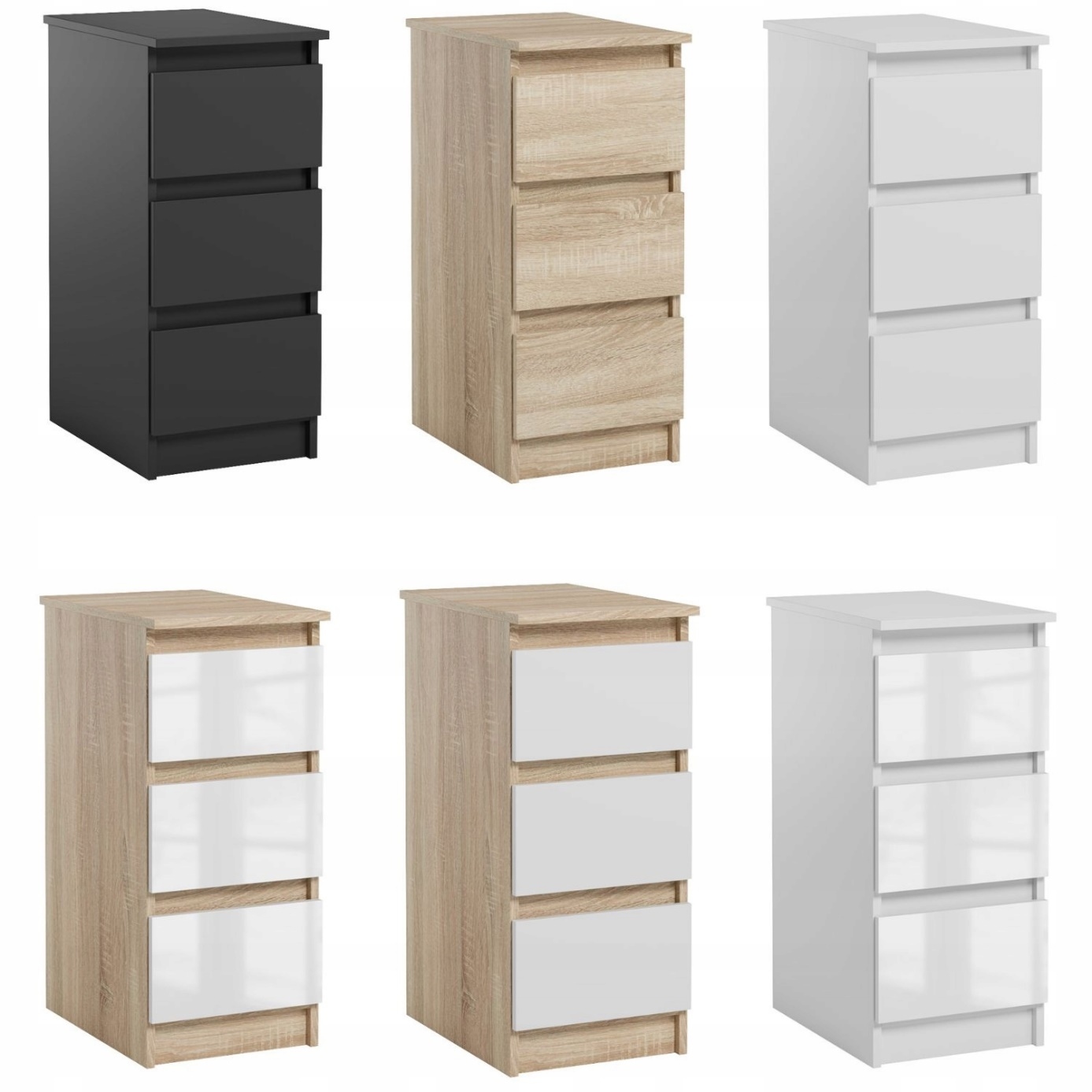 Wąska Szafka Do Biura Salonu 3 Szuflady Dostawka Jaris Sonoma Biały Mat