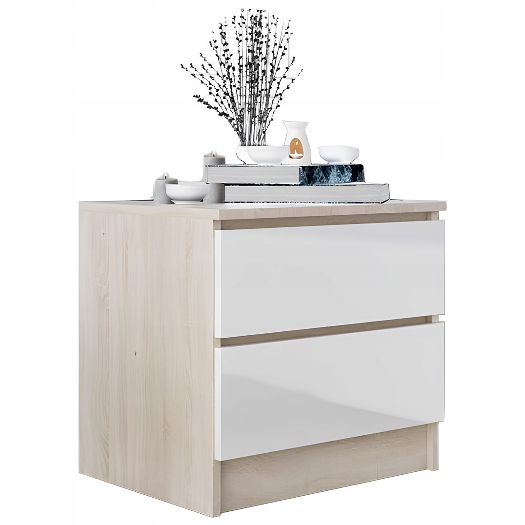 Stolik Nocny Szafka Nocna MDF 45 x 48 x 40 CM Zoe Dąb Sonoma Biały Połysk