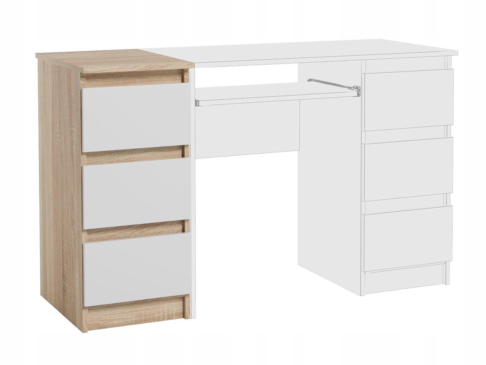 Wąska Szafka Do Biura Salonu 3 Szuflady Dostawka Jaris Sonoma Biały Mat