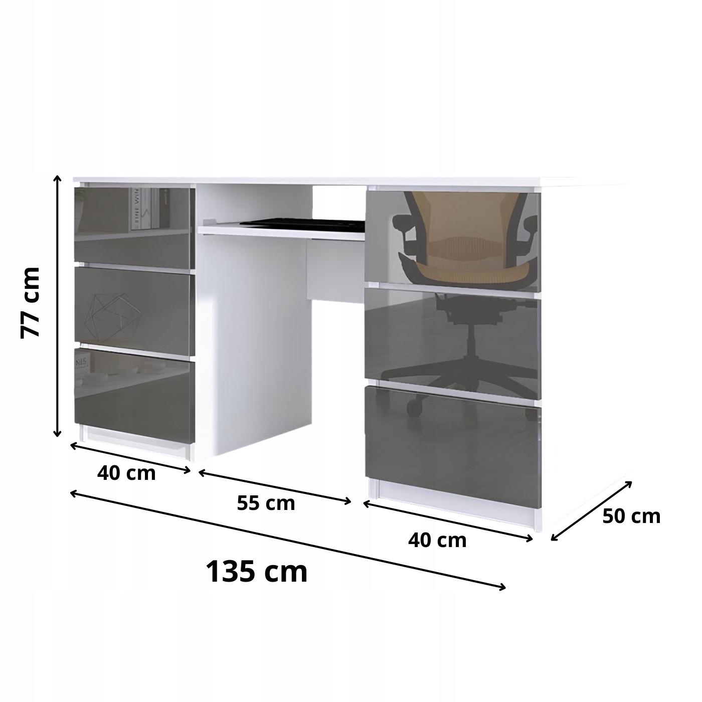 Biurko Zoe 135 cm biało-szary połysk - widok 2