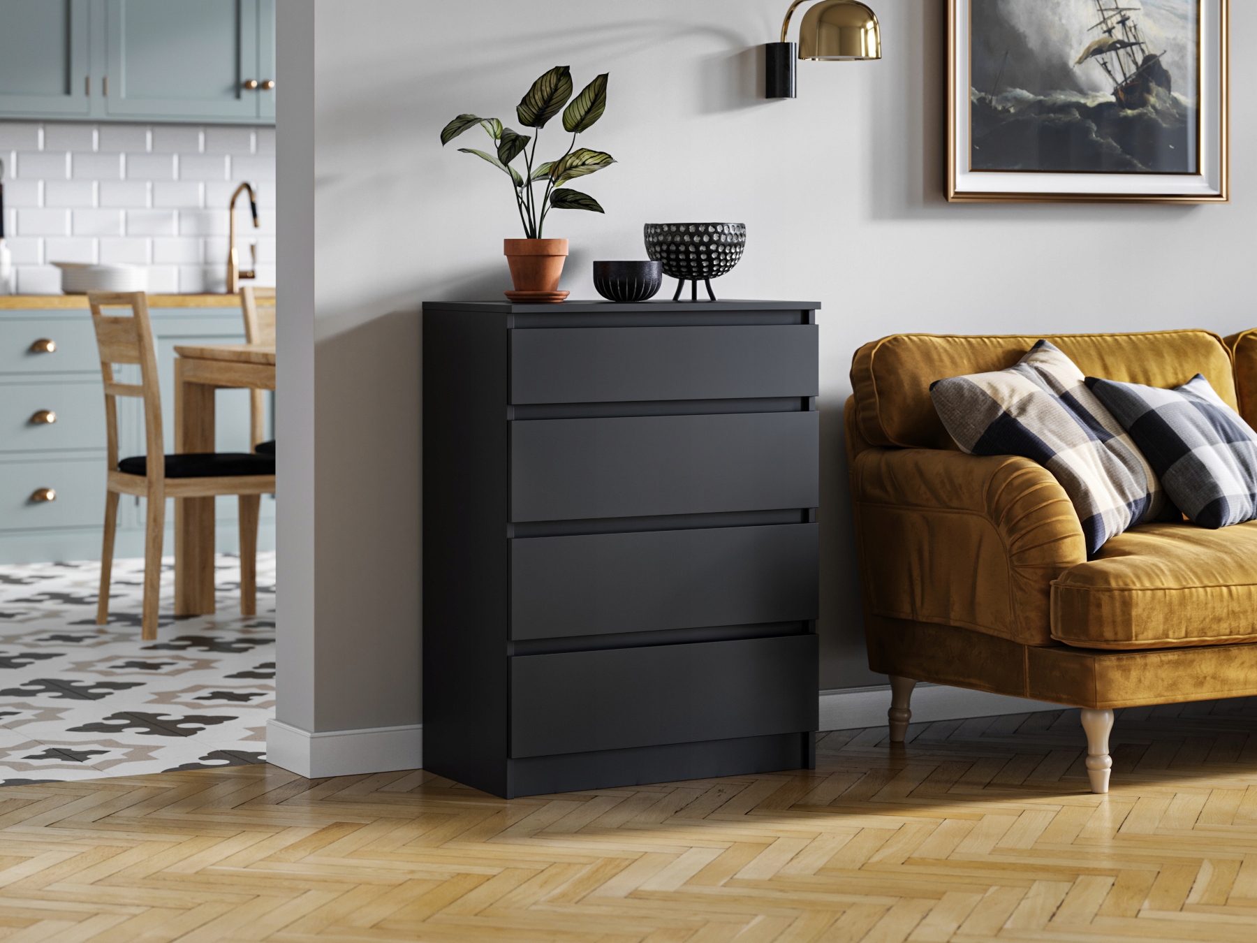 Komoda Szafka Do Sypialni 70 x 40 x 97 CM Pari 4 Czarny Mat