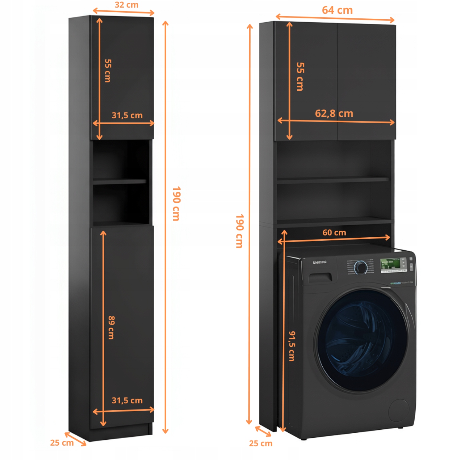 Wymiary zestawu mebli czarny mat Ariel