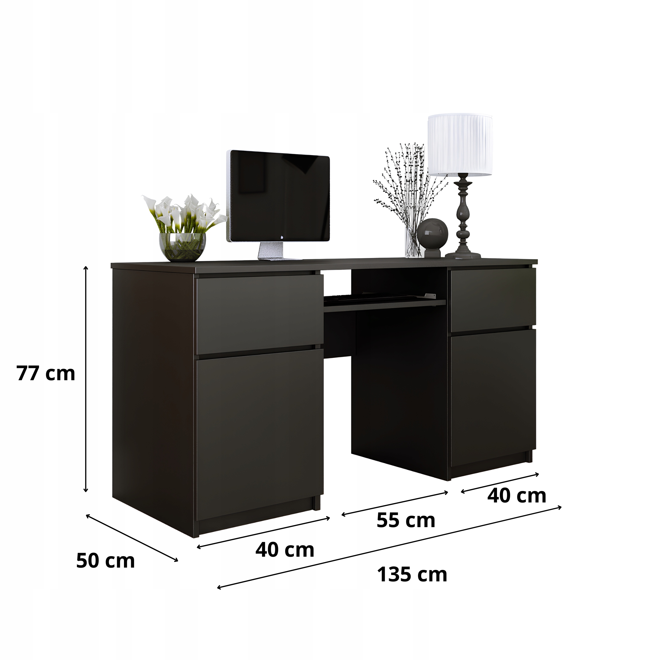 Biurko Zoe narożne czarny mat - bok