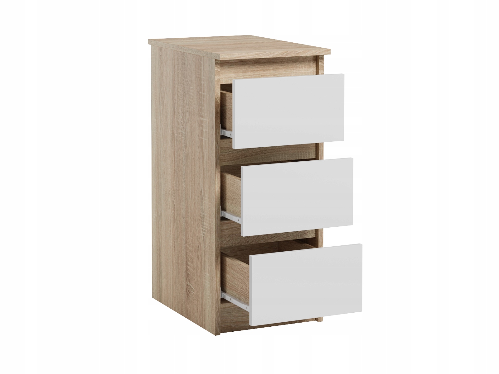 Wąska Szafka Do Biura Salonu 3 Szuflady Dostawka Jaris Sonoma Biały Mat