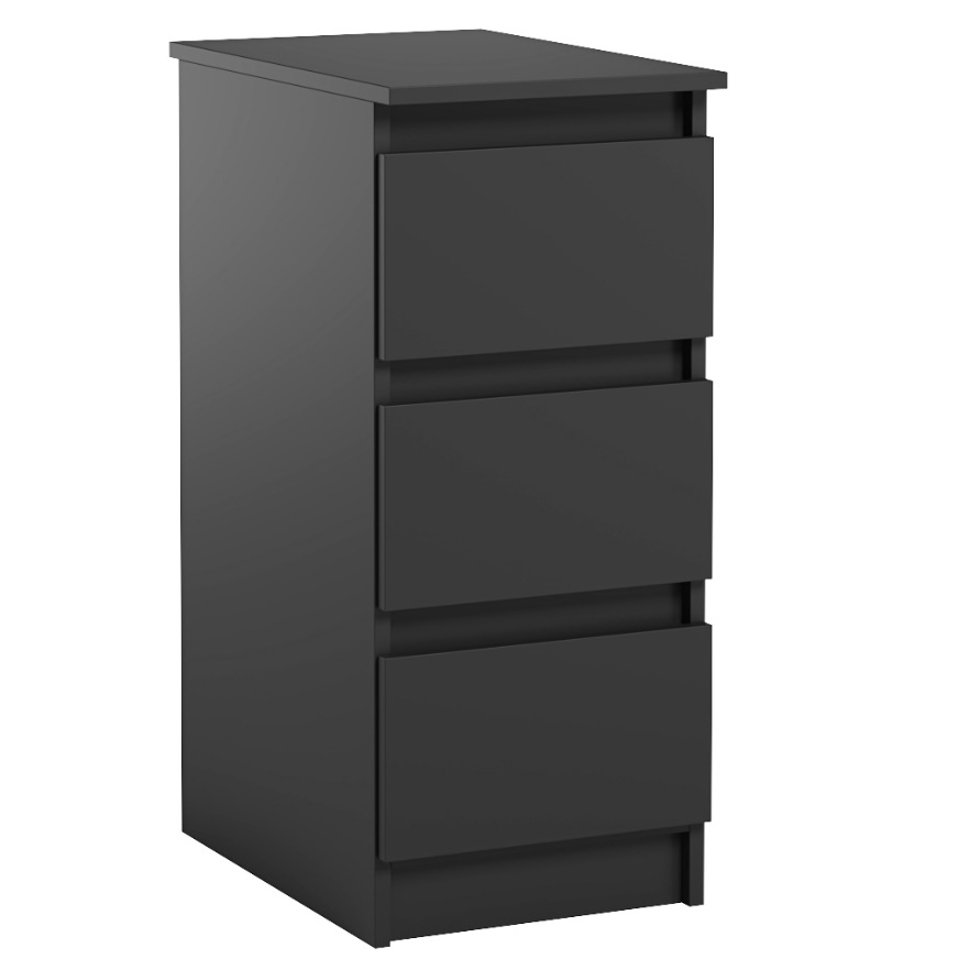Wąska Szafka Do Biura Salonu 3 Szuflady Dostawka Jaris Czarny Mat