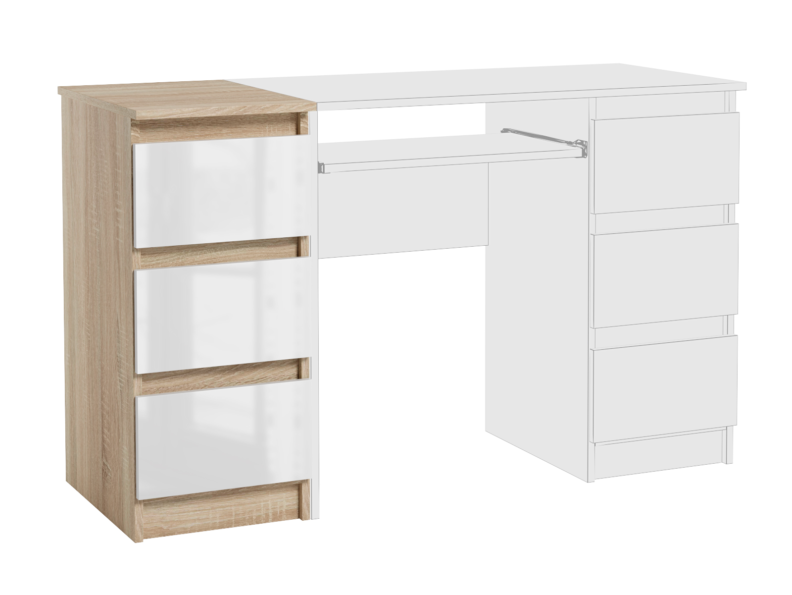 Wąska Szafka Do Biura Salonu 3 Szuflady Dostawka Jaris Sonoma Biały Połysk