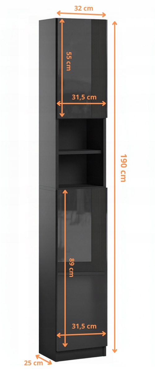 Wymiary i wnętrze słupka łazienkowego czarny połysk Melody