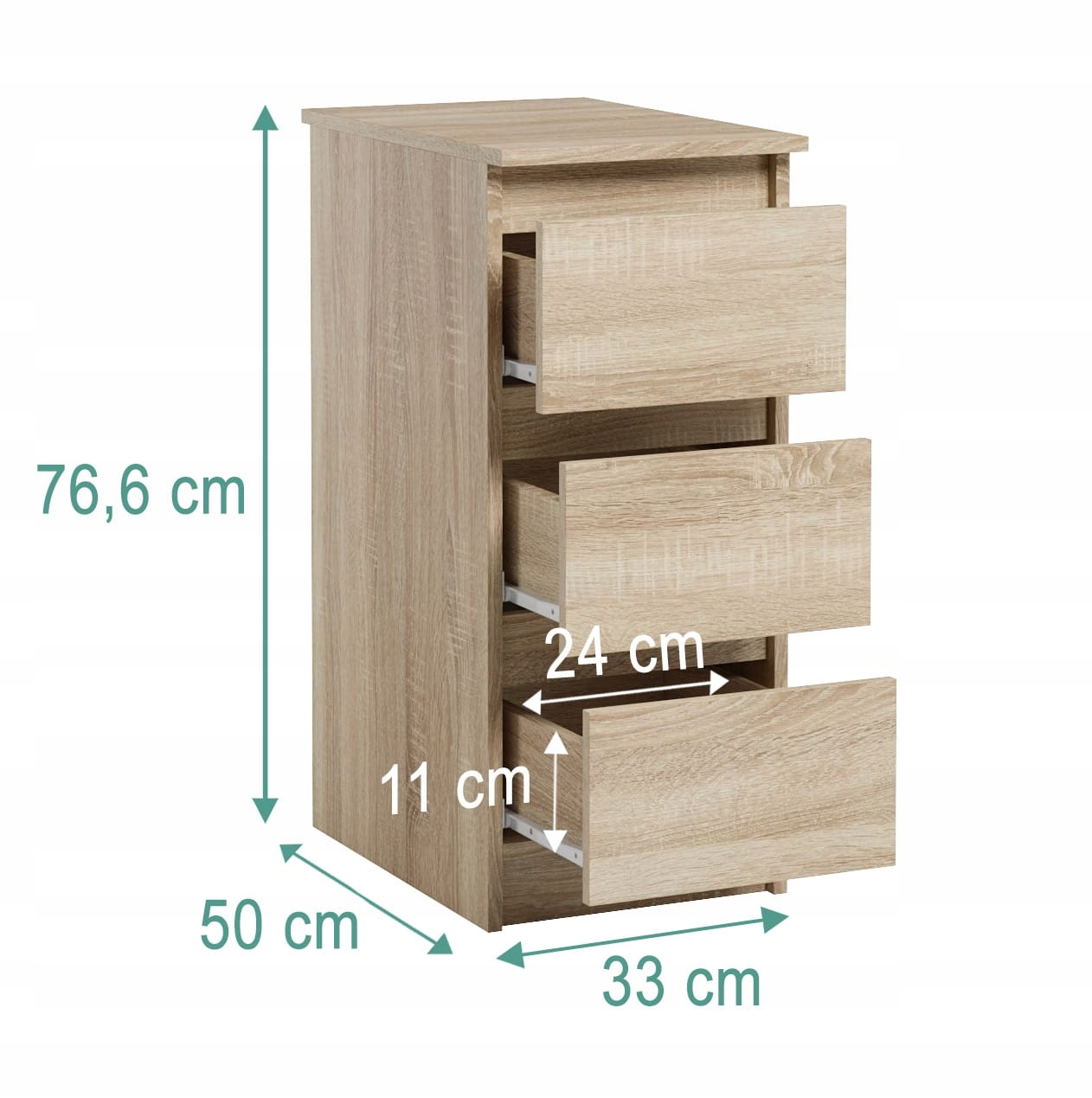 Wąska Szafka Do Biura Salonu 3 Szuflady Dostawka Jaris Dąb Sonoma