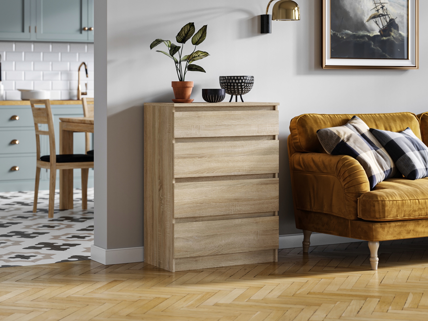 Komoda Szafka Do Sypialni 70 x 40 x 97 CM Pari 4 Dąb Sonoma