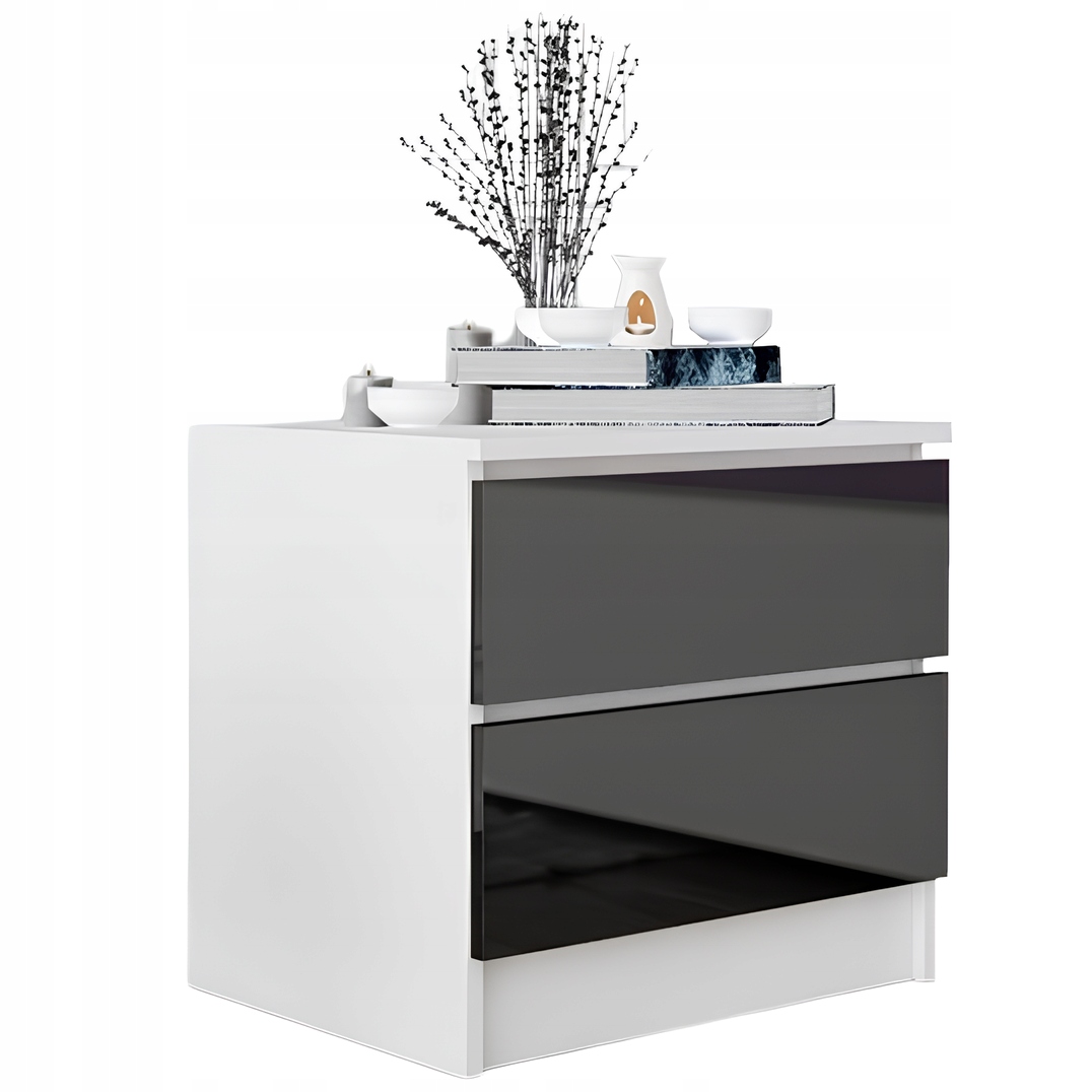 Stolik Nocny Szafka Nocna MDF 45 x 48x 40 CM Zoe Biała Czarny Połysk