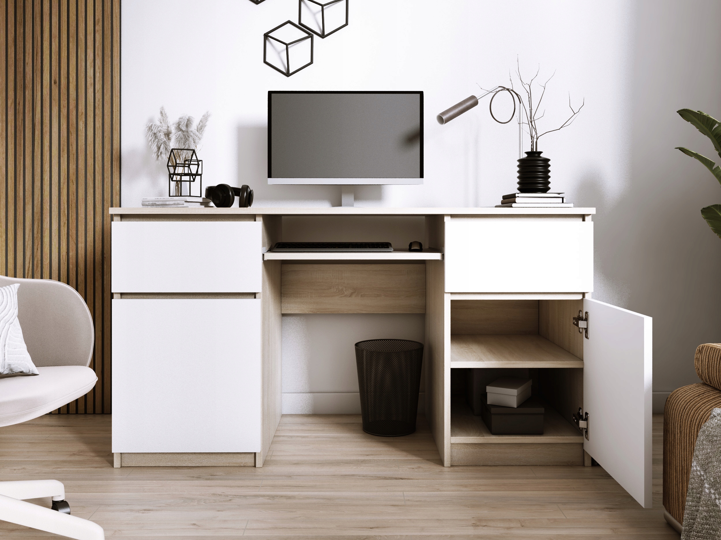 Biurko Zoe Sonoma/Biały widok 3