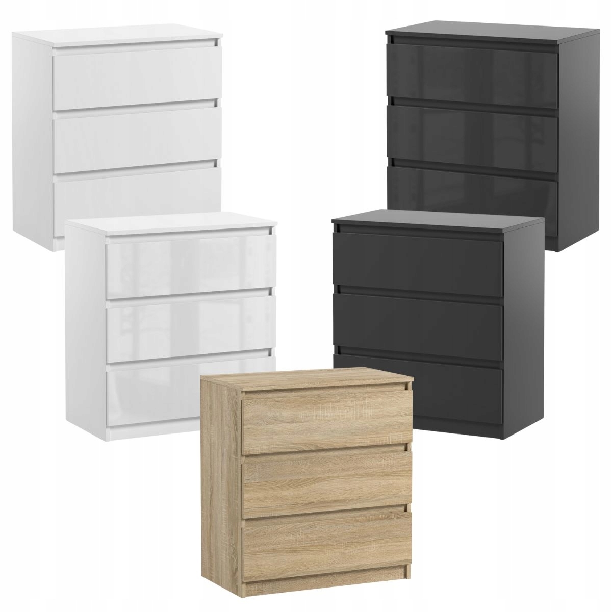 Komoda Do Sypialni Salonu Pari 3 Szuflady 70 x 40 x 77 CM Biały Połysk