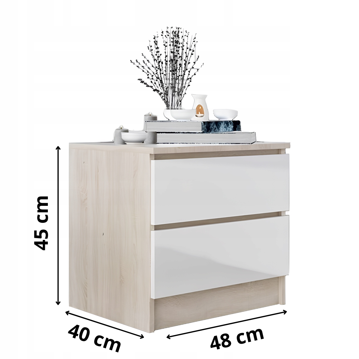Stolik Nocny Szafka Nocna MDF 45 x 48 x 40 CM Zoe Dąb Sonoma Biały Połysk