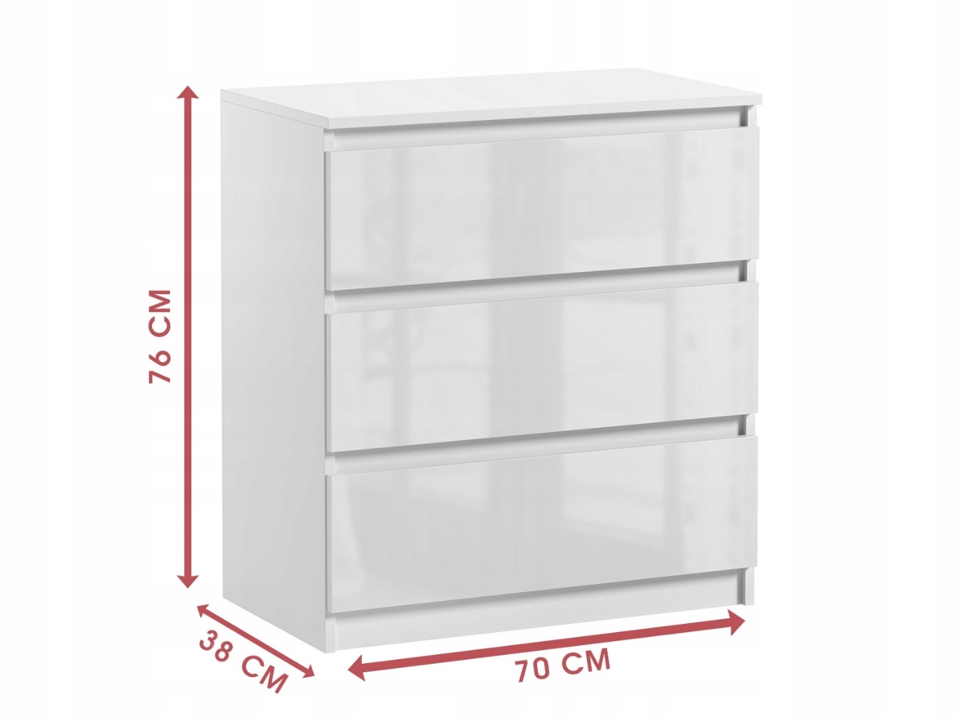 Komoda Do Sypialni Salonu Pari 3 Szuflady 70 x 40 x 77 CM Biały Połysk