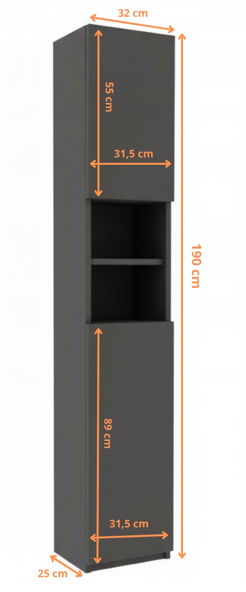 Wymiary i wnętrze słupka łazienkowego Melody antracyt