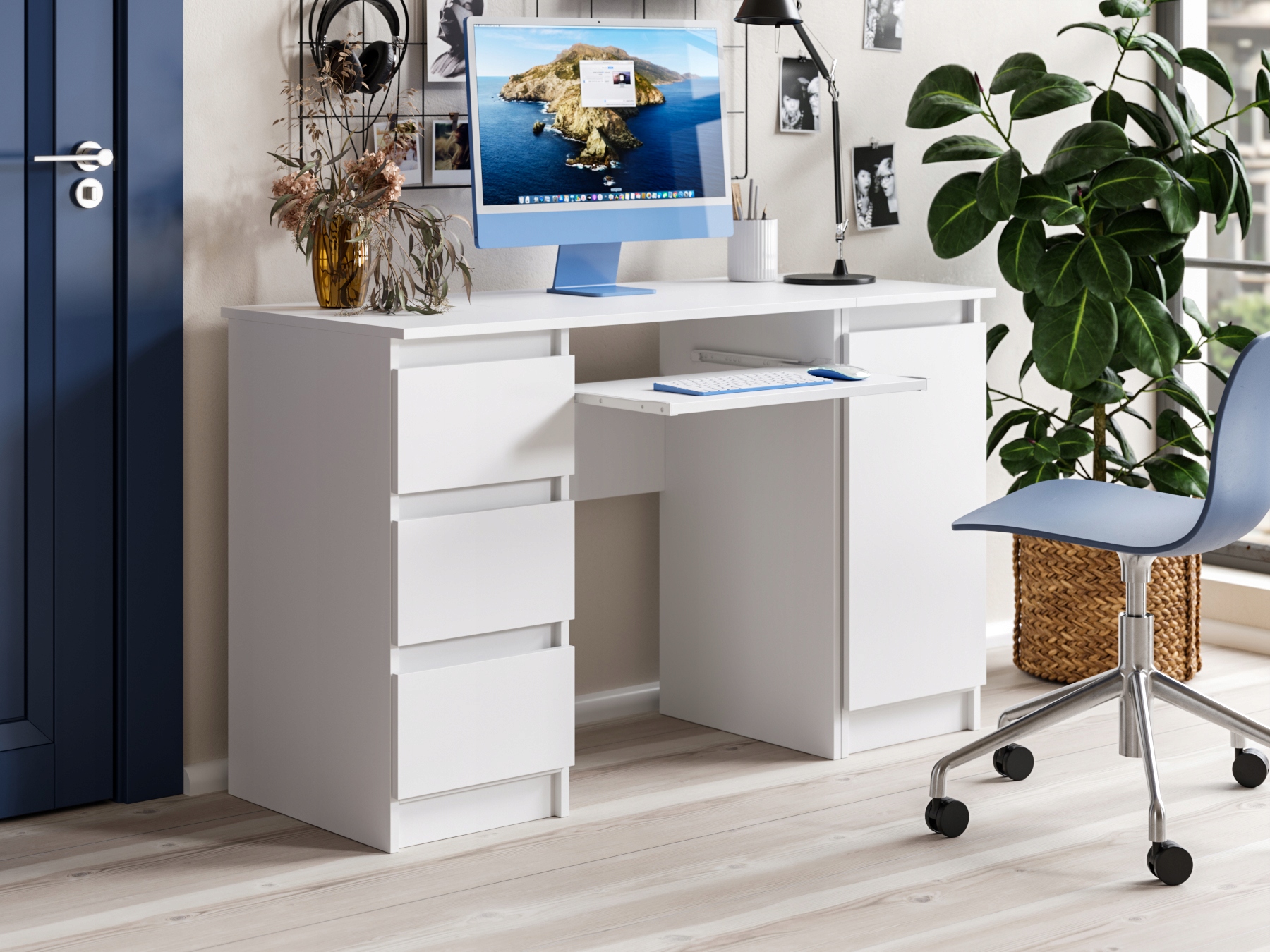 Biurko Komputerowe Młodzieżowe Dla Dziecka Półka Białe Mat