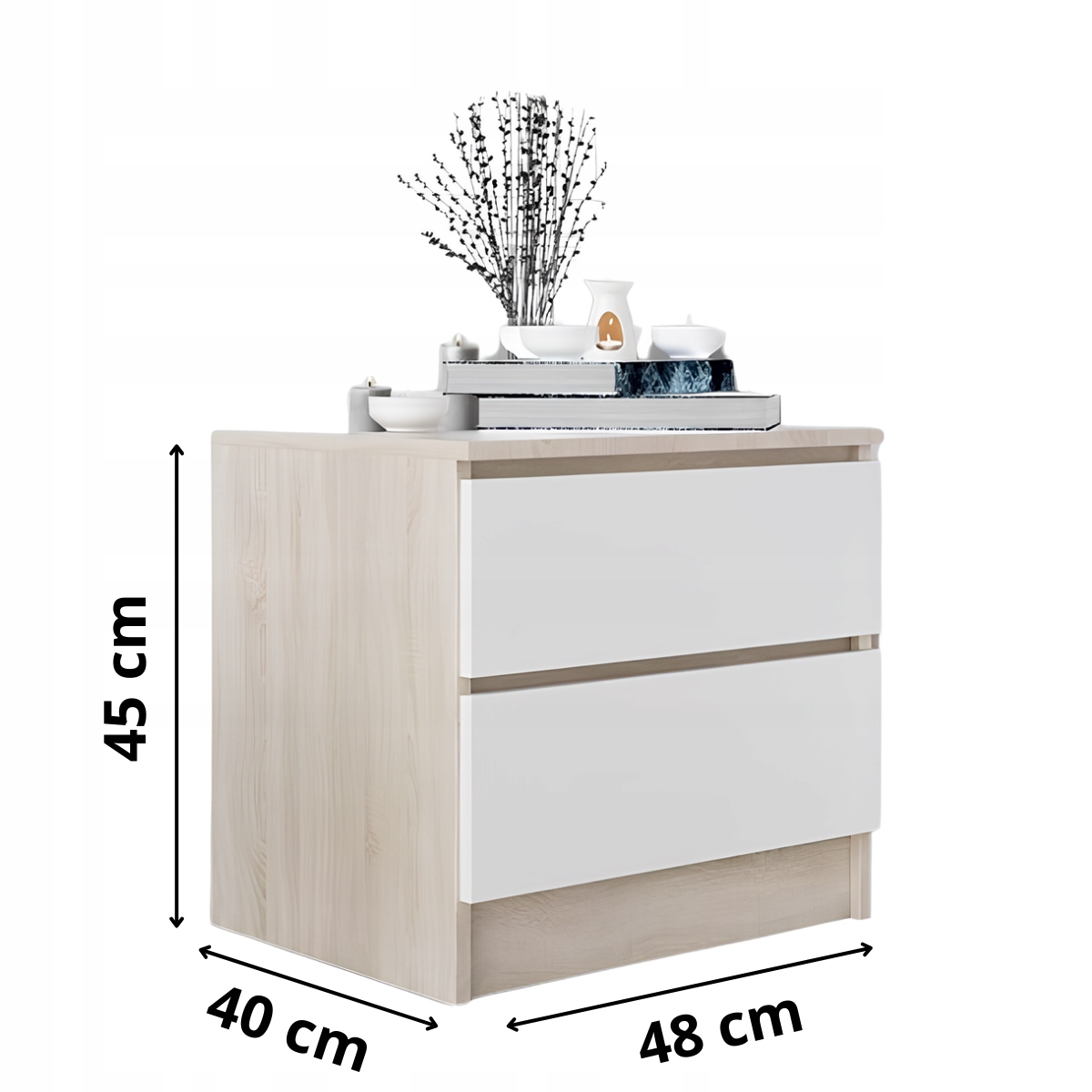 Stolik Nocny Szafka Nocna MDF 45 x 48x 40 CM Zoe Dąb Sonoma Biały Mat