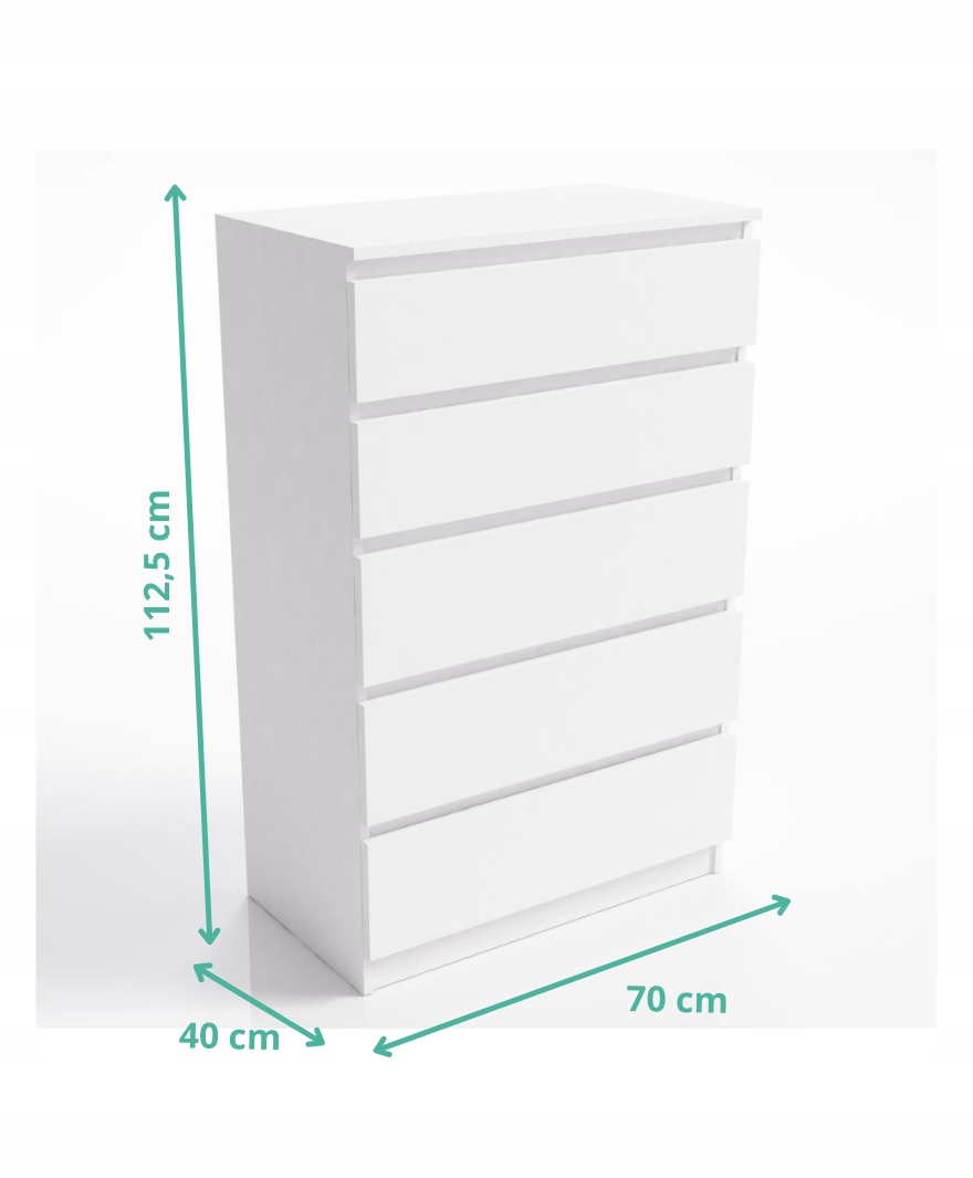 Komoda Szafka 5 Szuflad Do Sypialni Pari 70 x 40 x 112 CM Biały Mat