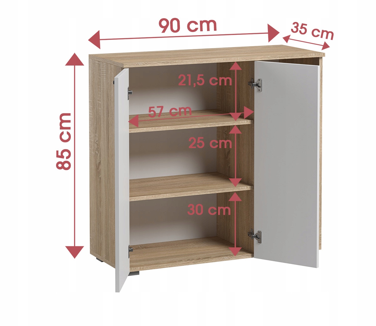 Szafka Szuflady Półki Pojemna Do Salonu Sypialni Sofi Sonoma Biały Mat