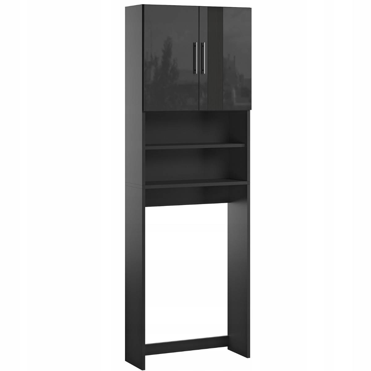 Słupek Regał Nad Pralkę Półka Szafka 190 x 64 x 25 CM Ariel Czarny Połysk