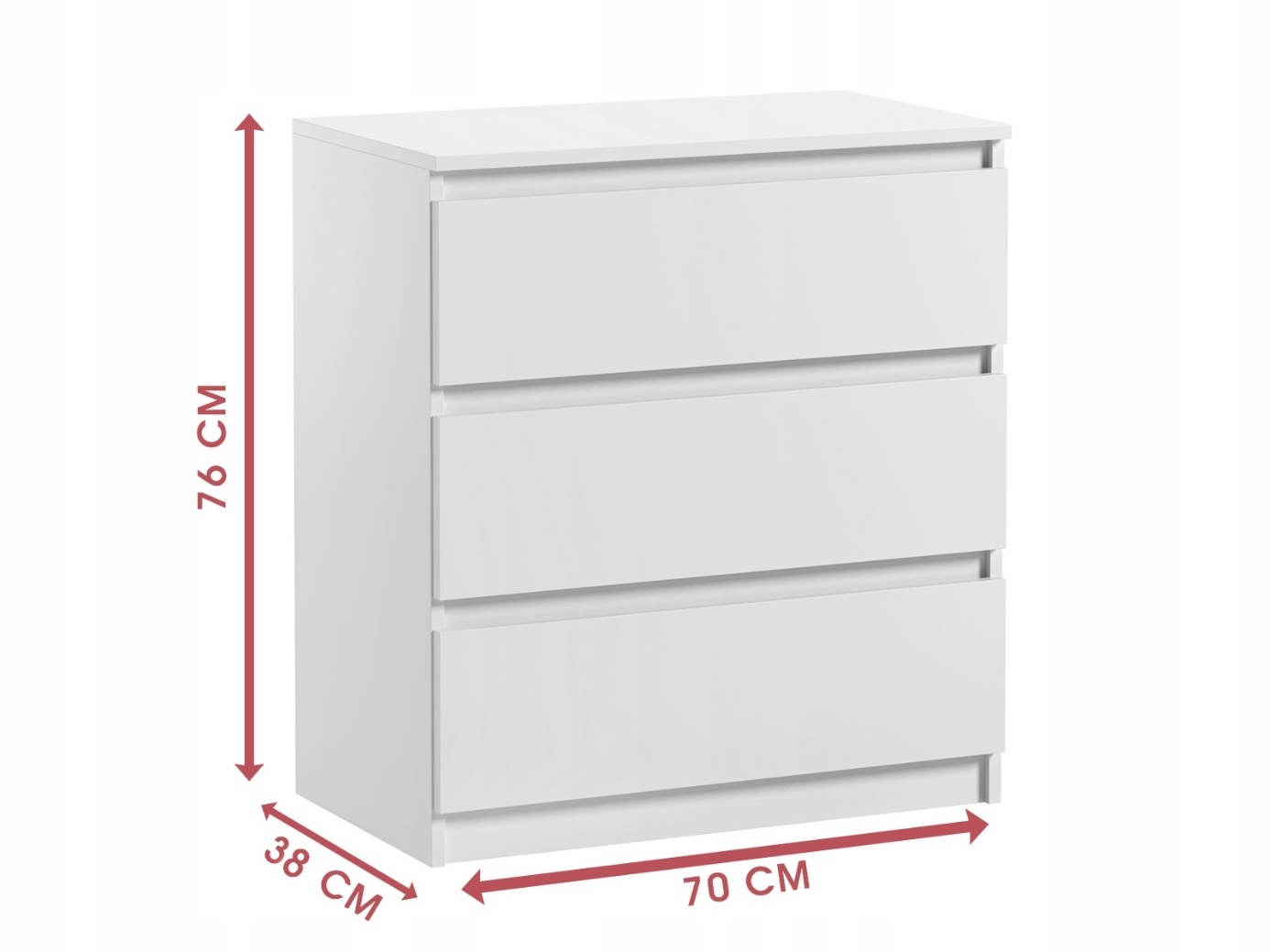 Komoda Do Sypialni Salonu Pari 3 Szuflady 70 x 40 x 77 CM Biały Mat