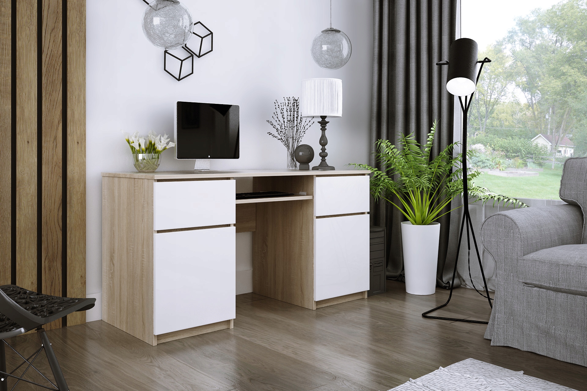 Biurko Zoe 135 cm Sonoma Biały Mat - widok 1