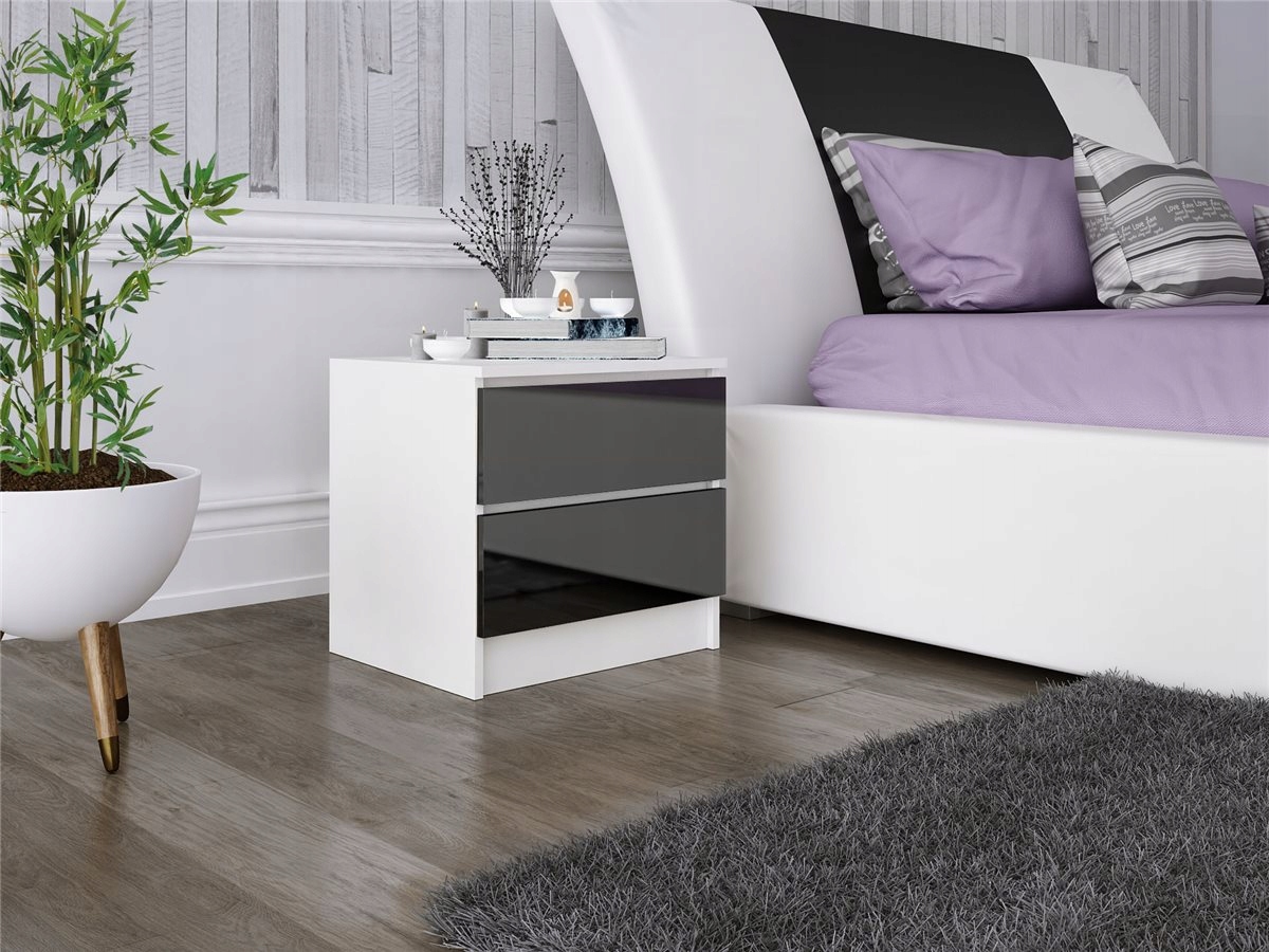 Stolik Nocny Szafka Nocna MDF 45 x 48x 40 CM Zoe Biała Czarny Połysk