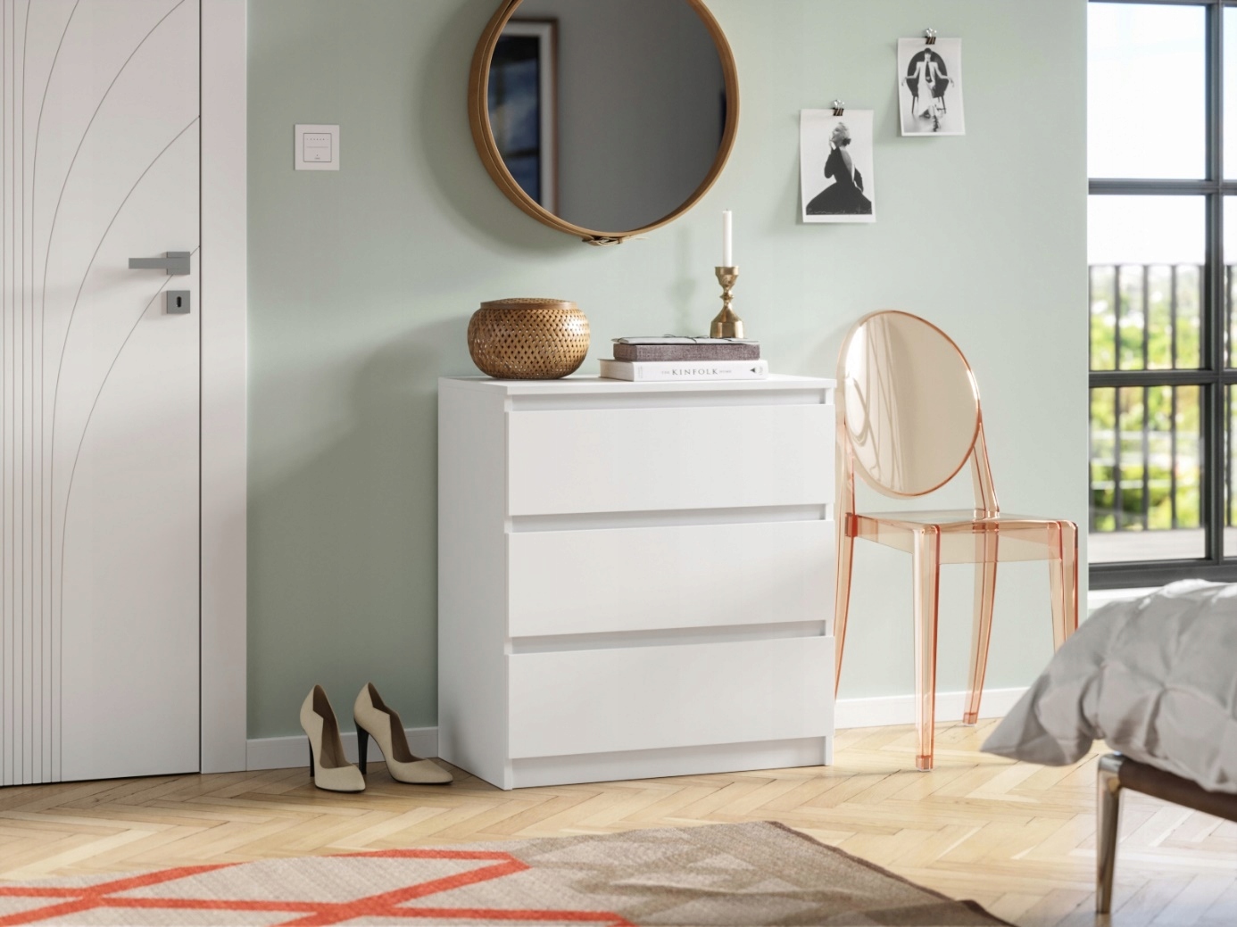 Komoda Do Sypialni Salonu Pari 3 Szuflady 70 x 40 x 77 CM Biały Mat