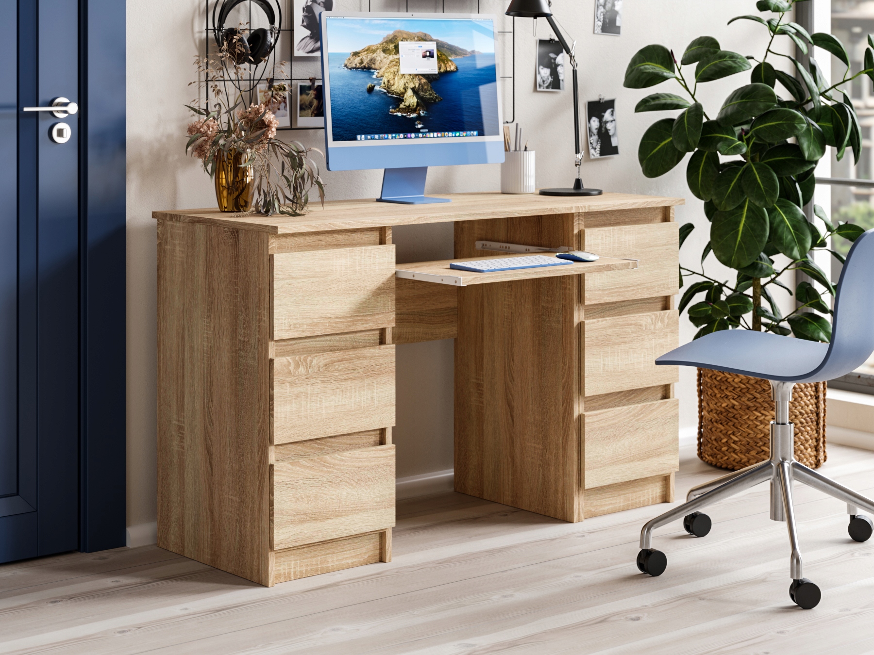 Wąska Szafka Do Biura Salonu 3 Szuflady Dostawka Jaris Dąb Sonoma
