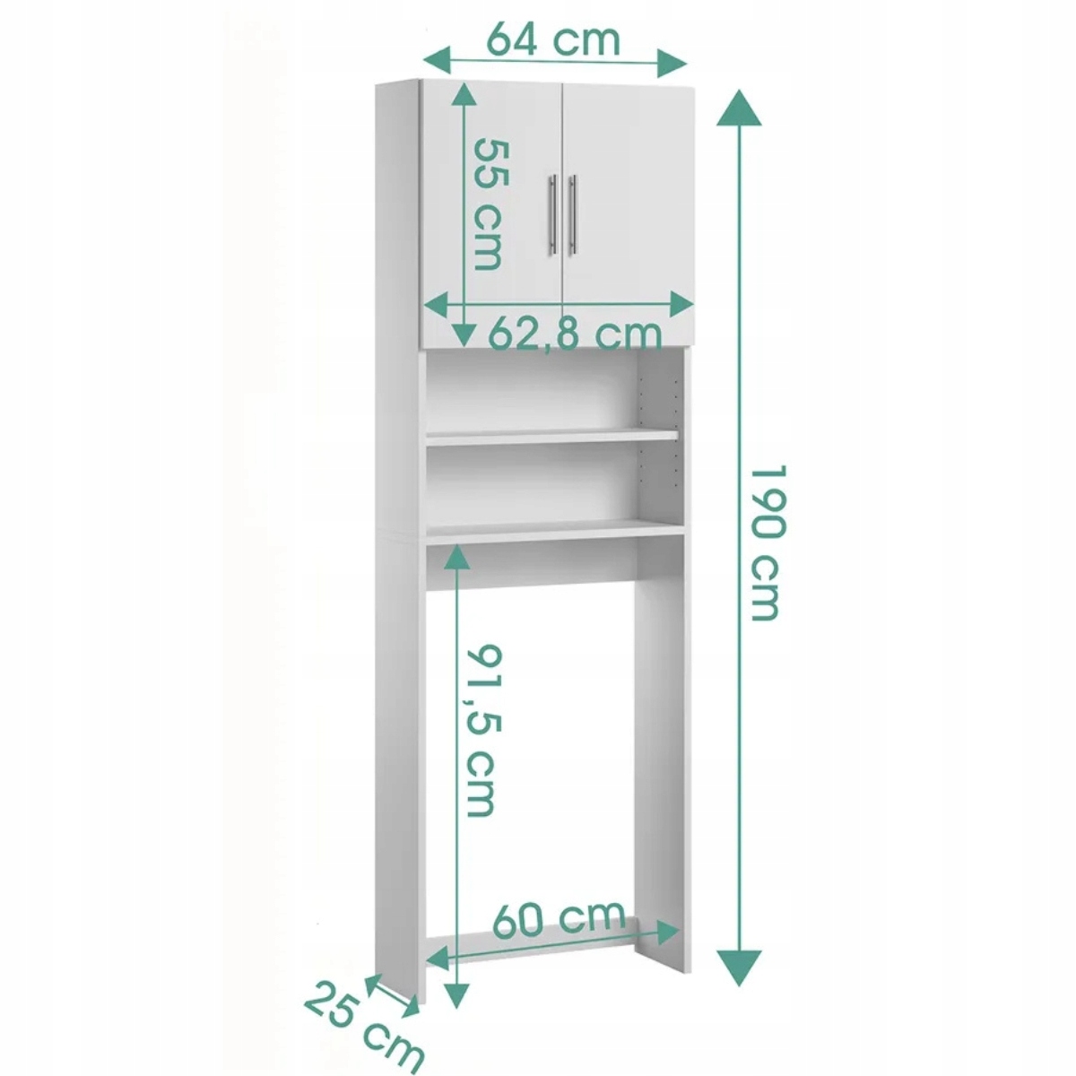 Słupek Regał Nad Pralkę Półka Szafka 190 x 64 x 25 CM Ariel Biały Mat