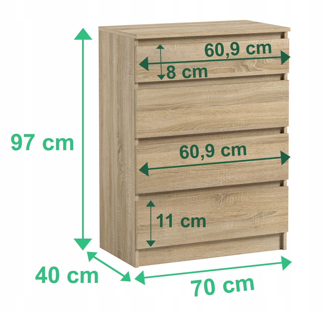 Komoda Szafka Do Sypialni 70 x 40 x 97 CM Pari 4 Dąb Sonoma