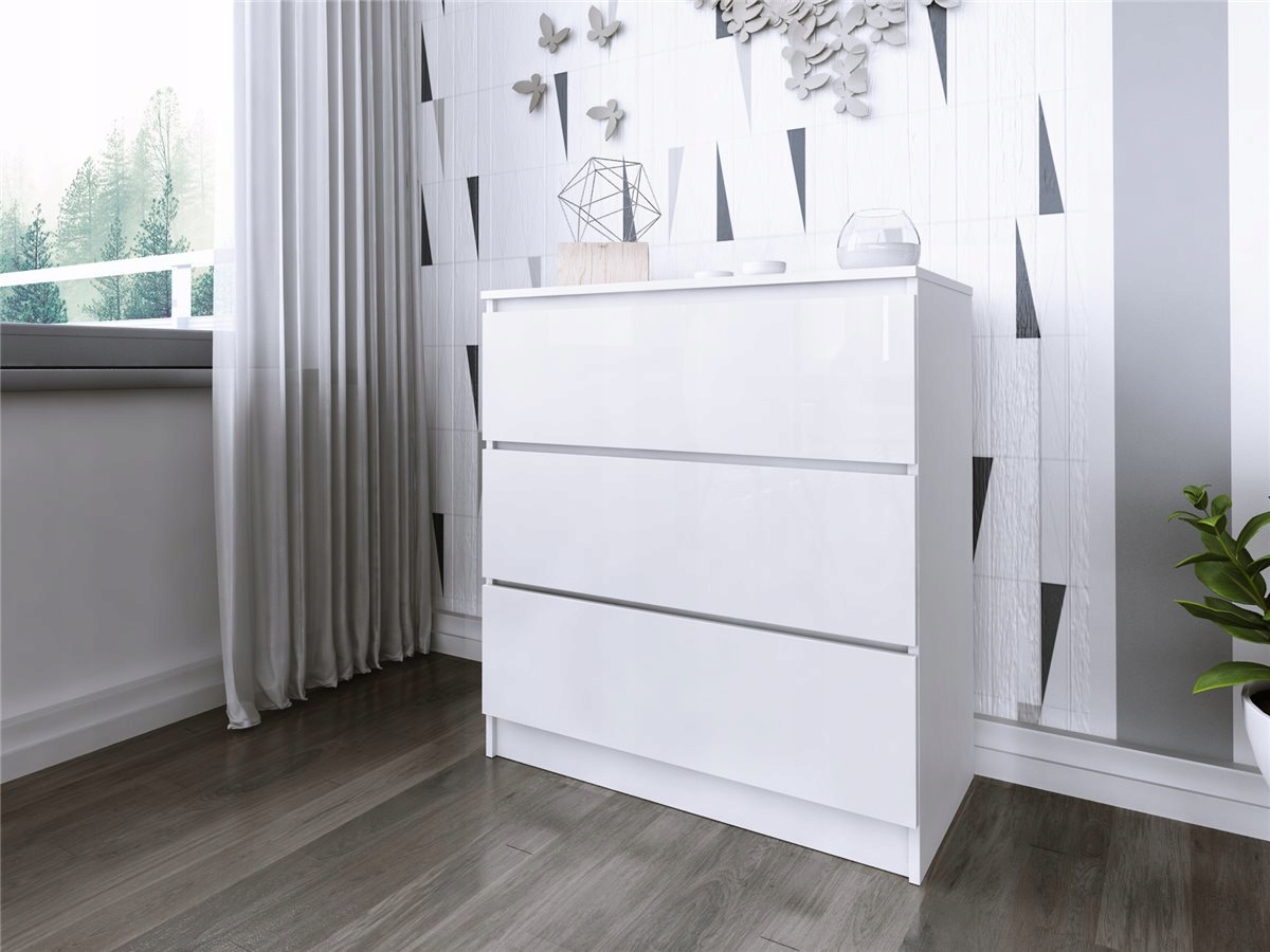 Komoda Do Salonu Sypialni 3 Szuflady 80 Zoe Biała Biały Połysk