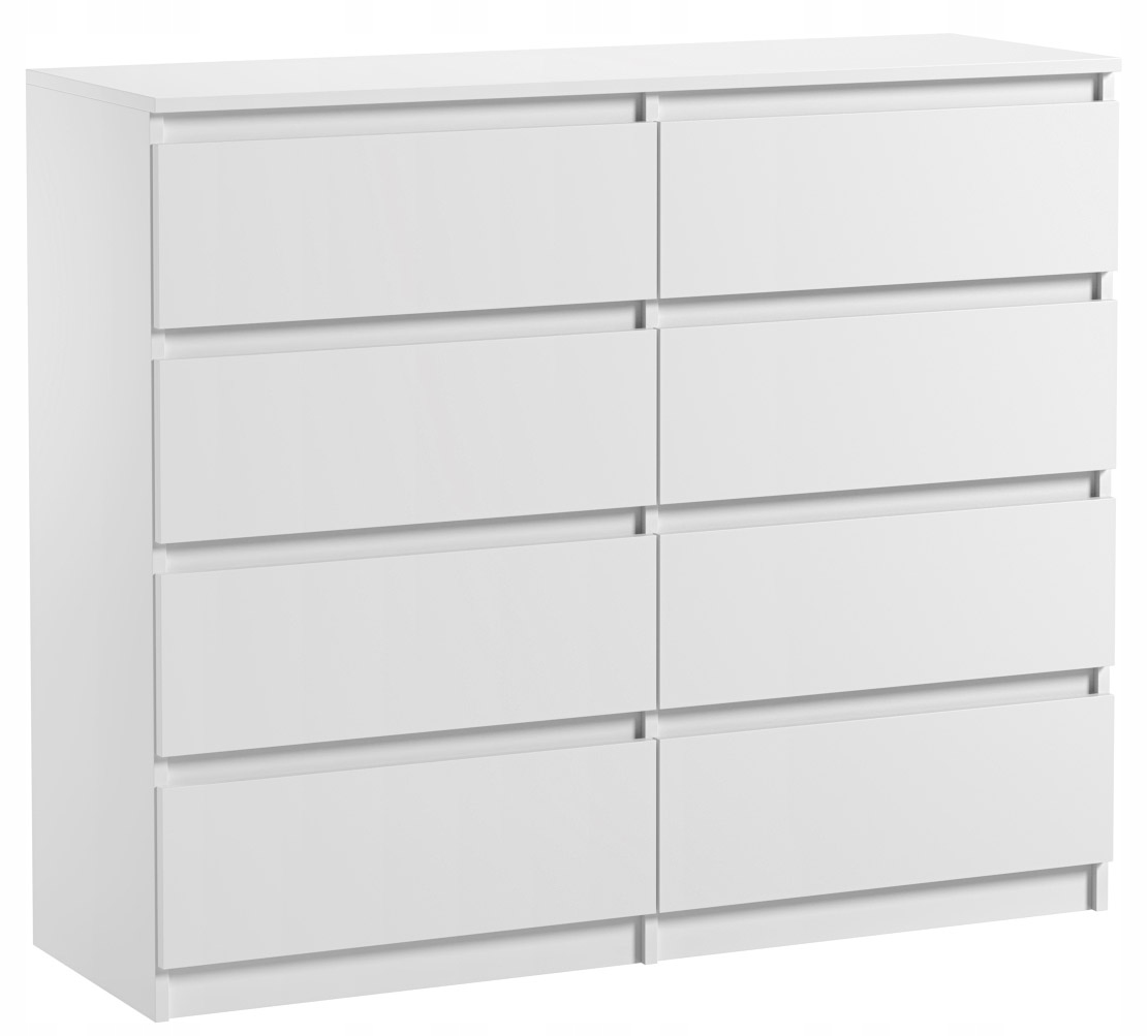 Komoda 8 Szuflad Do Salonu Sypialni Duża Pojemna Pari 8 Biały Mat