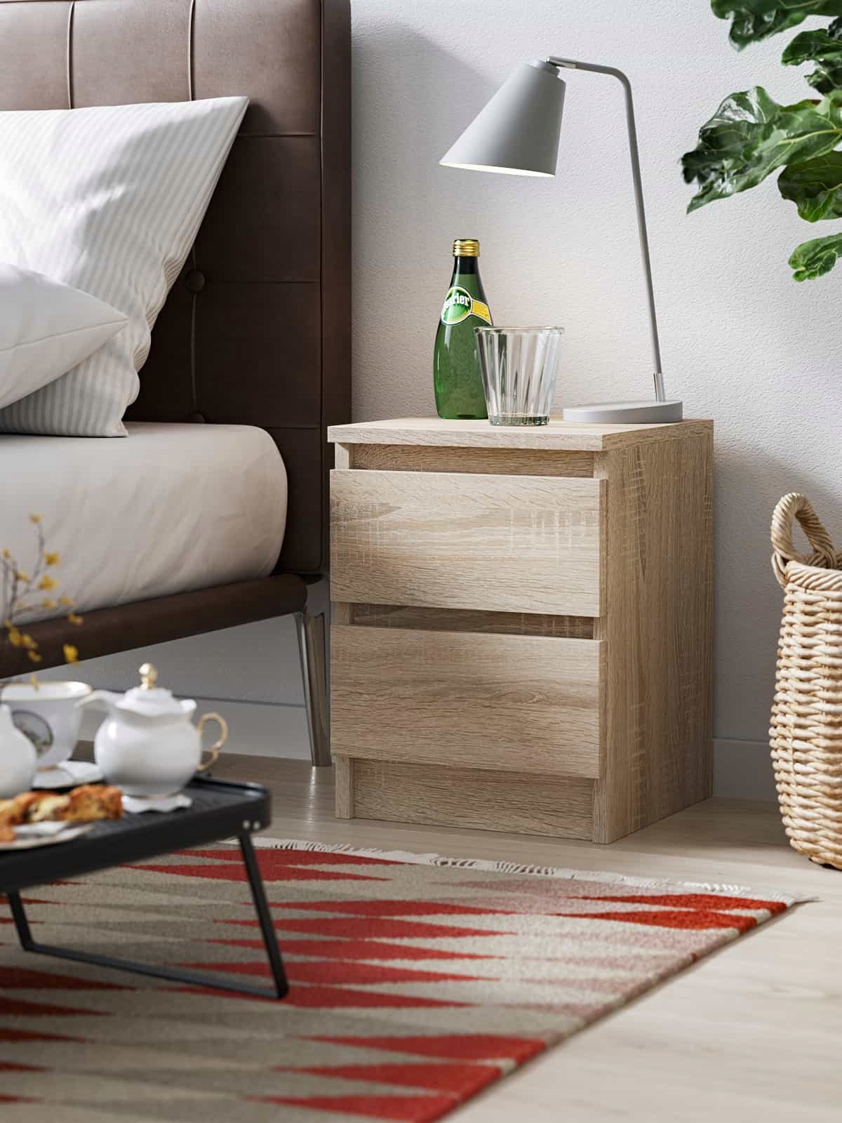Szafka Nocna Do Sypialni 2 Szuflady Stolik Do Łóżka Pari 2 Dąb Sonoma