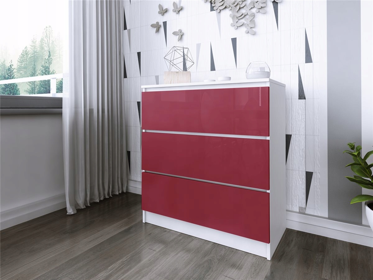Komoda Do Salonu Sypialni 3 Szuflady 80 Zoe Biała Czerwony Połysk