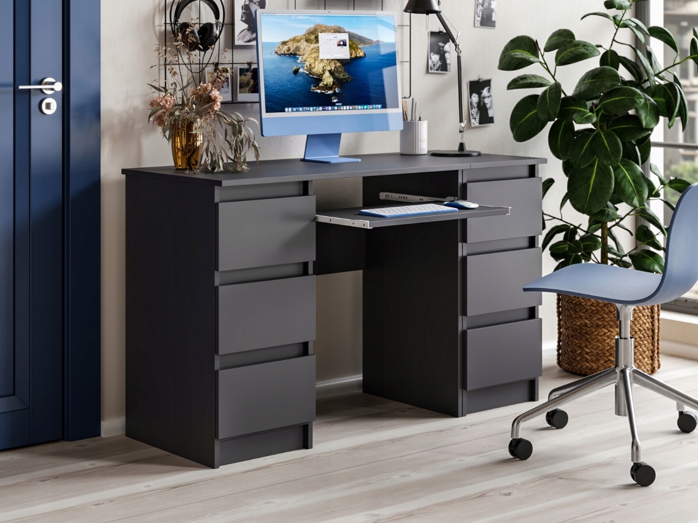 Wąska Szafka Do Biura Salonu 3 Szuflady Dostawka Jaris Czarny Mat