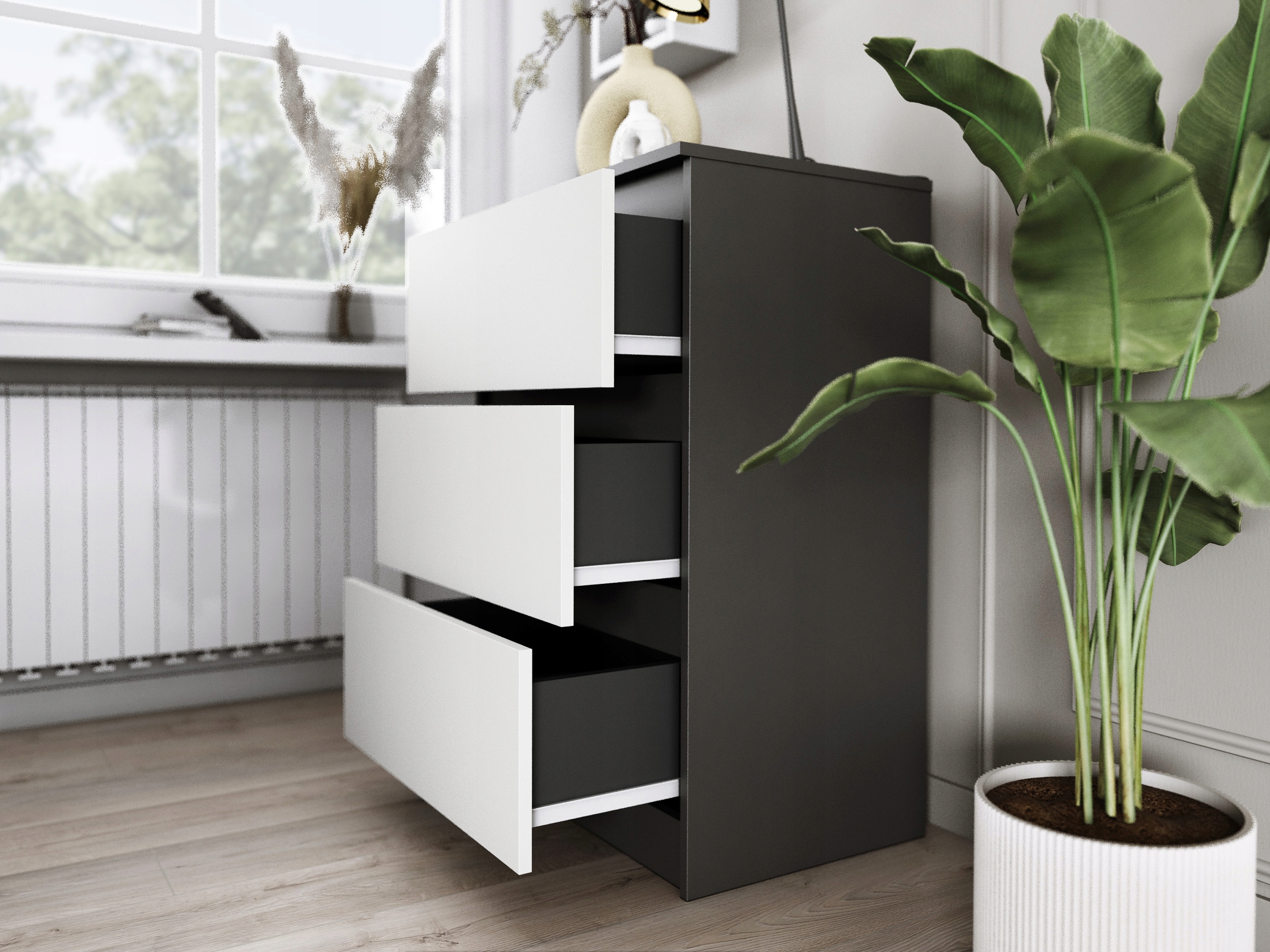 Komoda Do Salonu Sypialni 3 Szuflady 80 Zoe Biała Dąb Sonoma