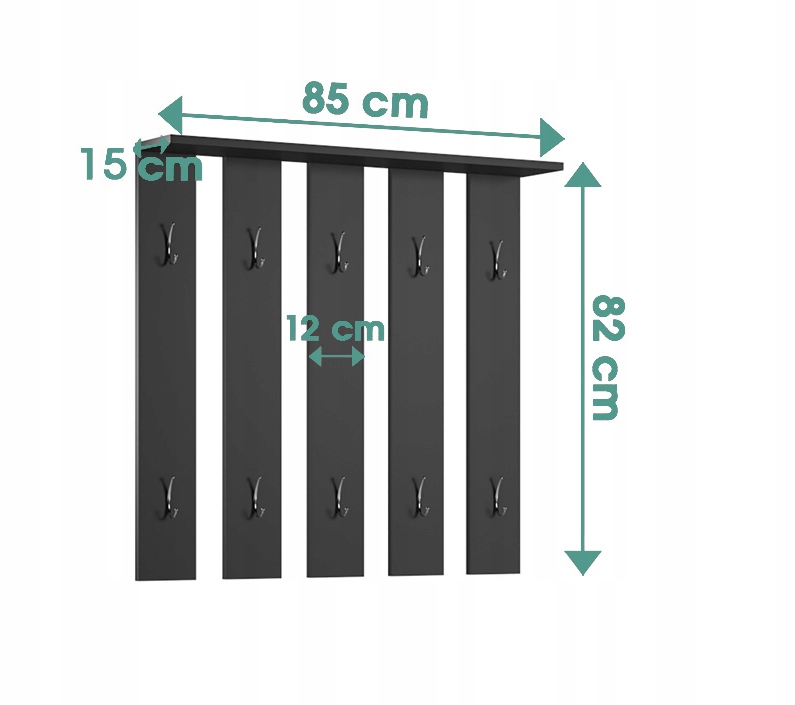 Wieszak Ścienny 10 Wieszaków Na Kurtki Ubrania Półka Stone Czarny