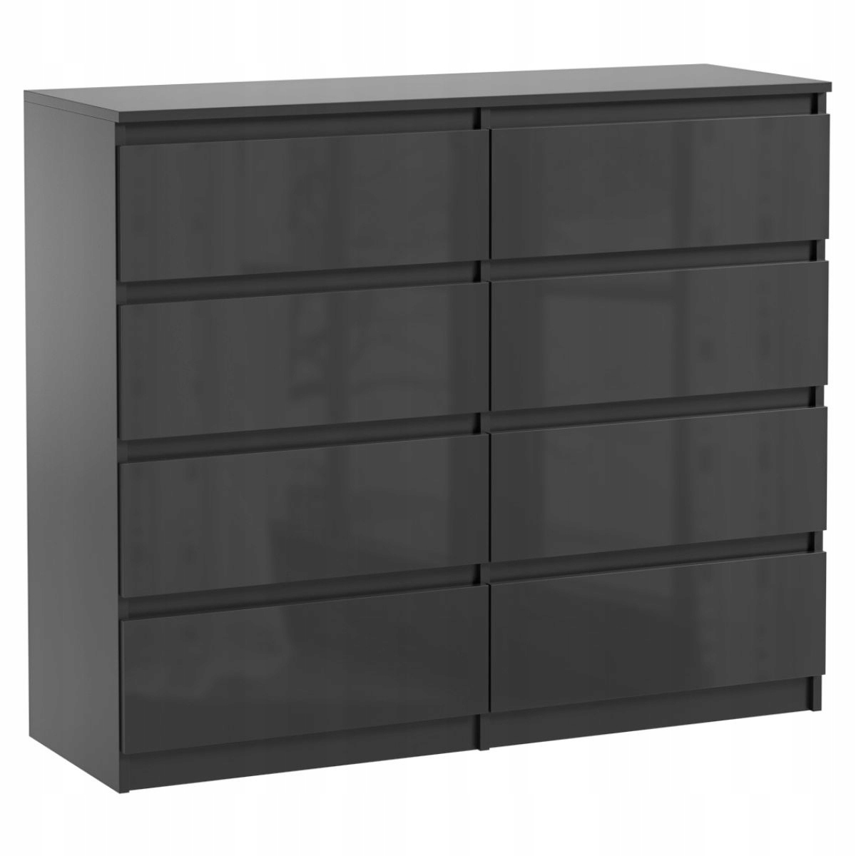 Komoda 8 Szuflad Do Salonu Sypialni Duża Pojemna Pari 8 Czarny Połysk