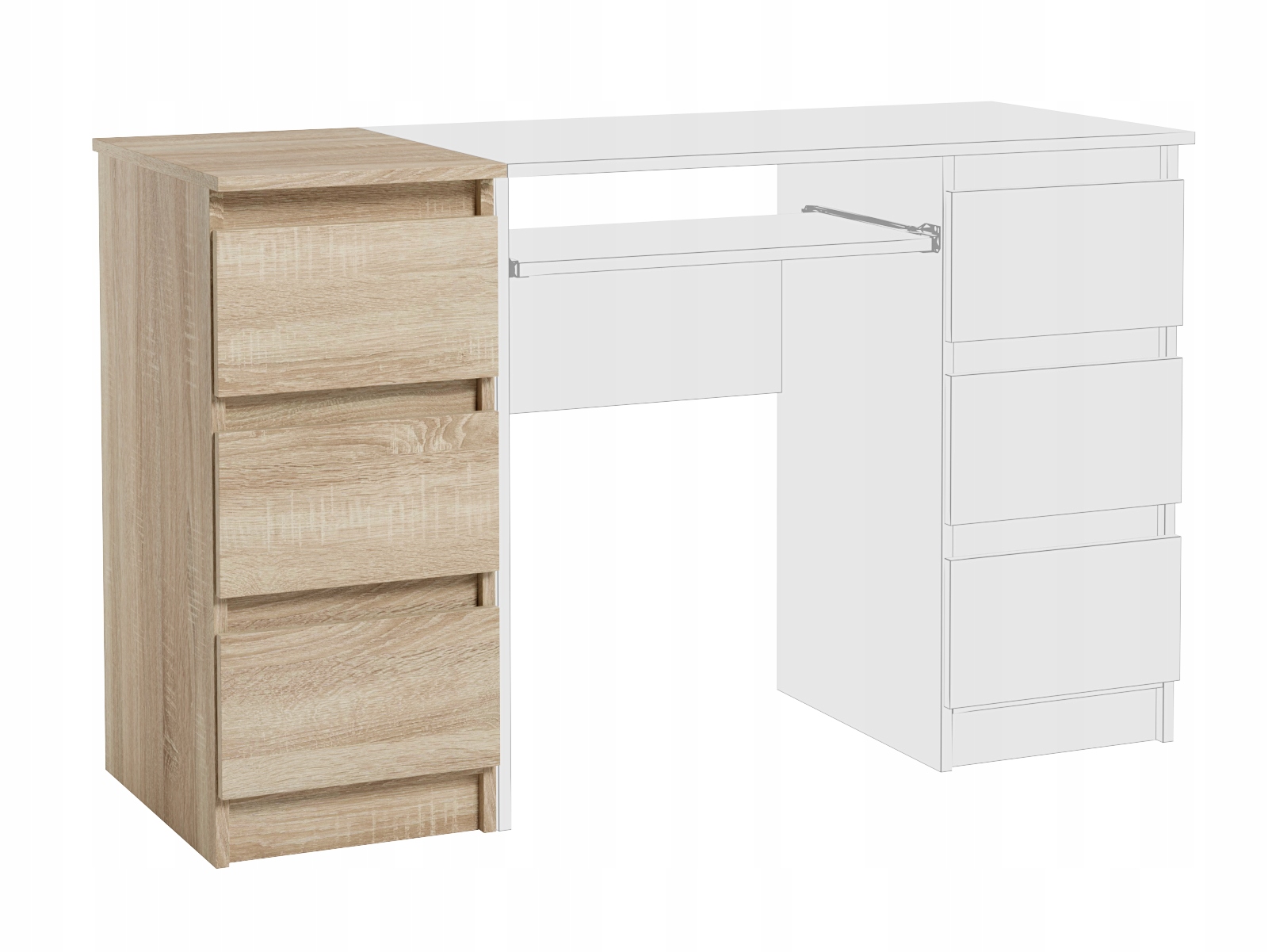 Wąska Szafka Do Biura Salonu 3 Szuflady Dostawka Jaris Dąb Sonoma