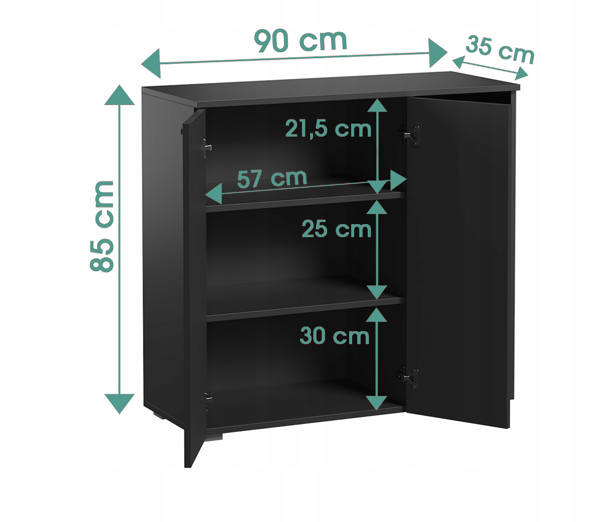 Szafka Szuflady Półki Pojemna Do Salonu Sypialni Sofi Czarny Mat