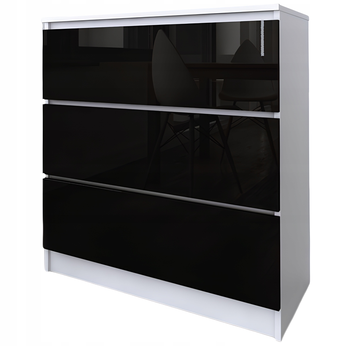 Komoda Do Salonu Sypialni 3 Szuflady 80 Zoe Biała Czarny Połysk