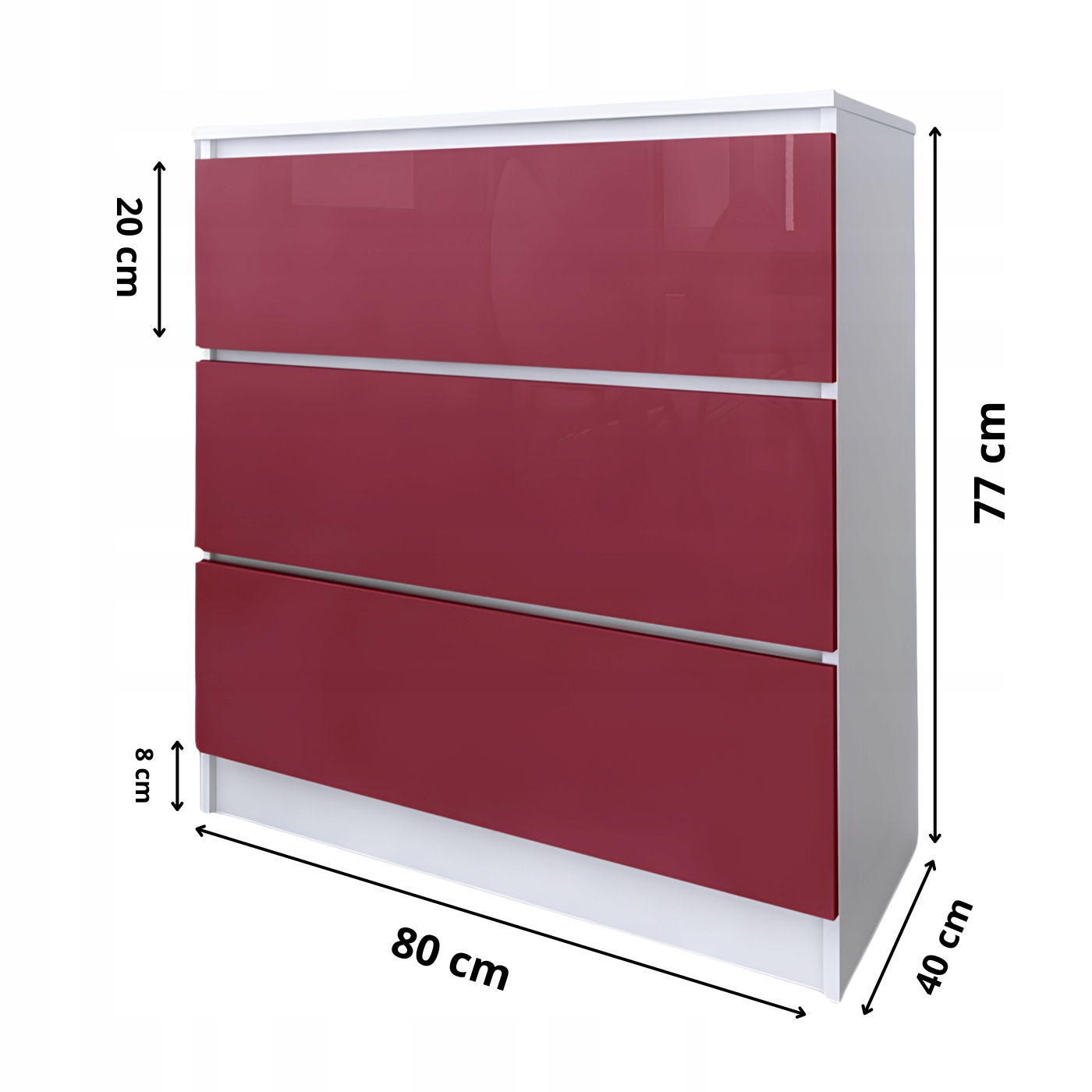 Komoda Do Salonu Sypialni 3 Szuflady 80 Zoe Biała Czerwony Połysk