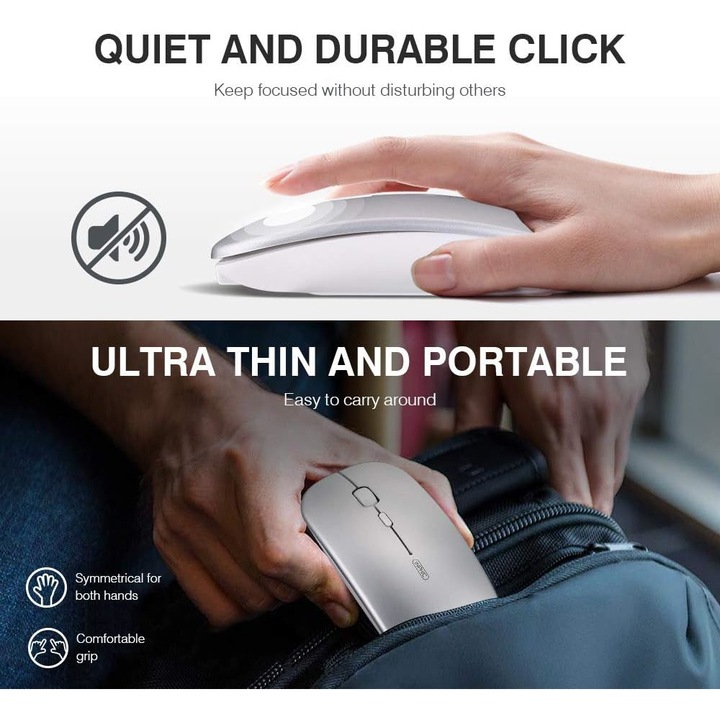 VU-TEK 199 Mouse Wireless Dual mode Bluetooth + WIFI Reincarcabil - Silver Luminous 9 Mouse Wireless Dual mode