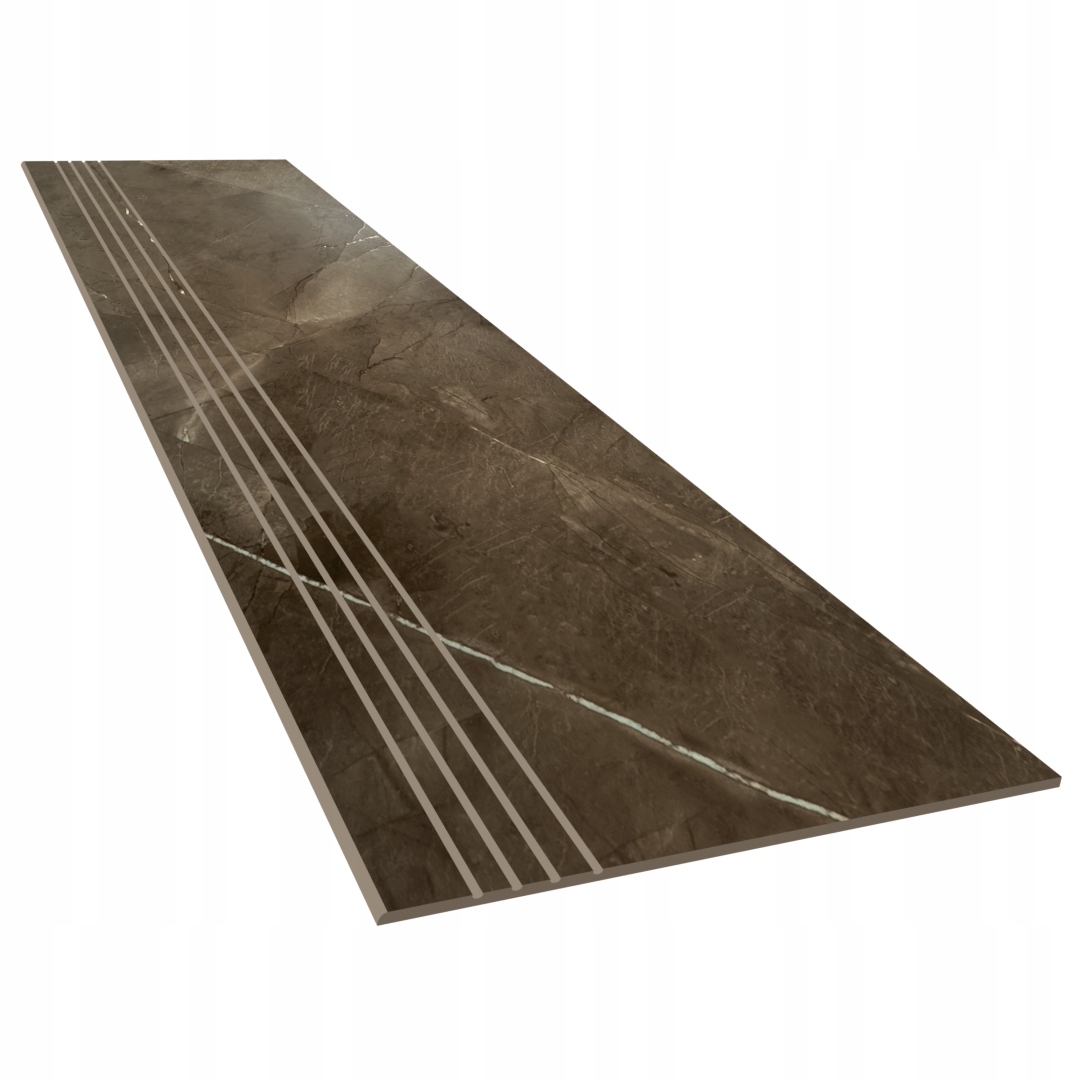 Stopnica gres brązowy marmur Carving z nacięciami antypoślizgowymi 120x30