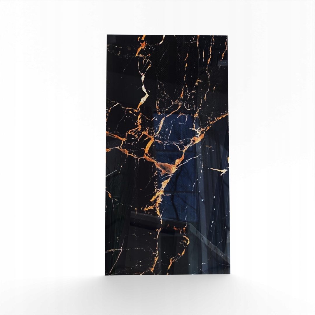 Czarny polerowany gres marmurowy 120x60, złoto-miedziane żyły WYSOKI POŁYSK
