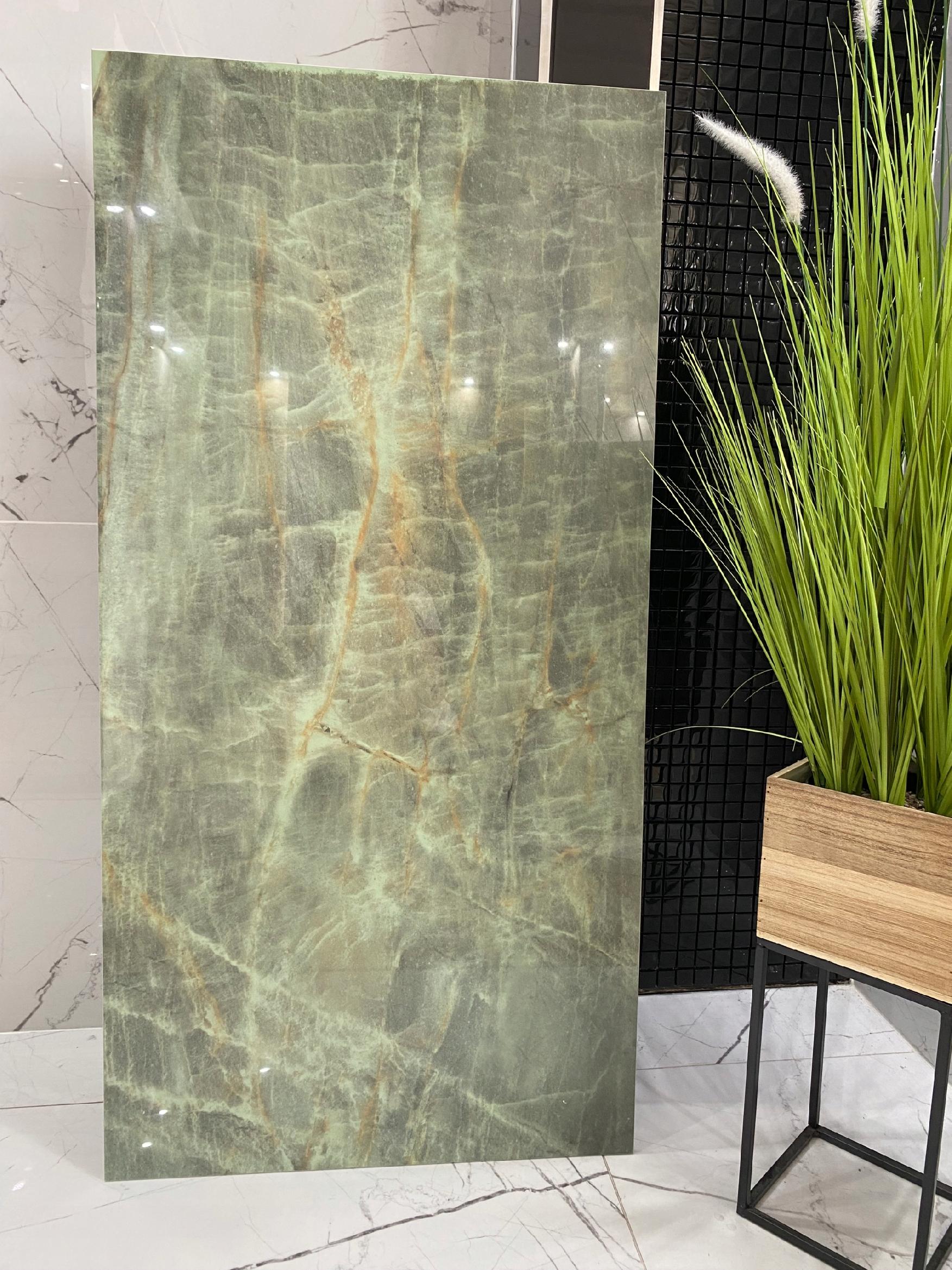 Gres zielony onyks poler 120x60 luksus połysk marmur zielony, miodowe żyły