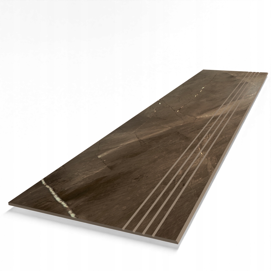 Stopnica gres brązowy marmur Carving z nacięciami antypoślizgowymi 120x30